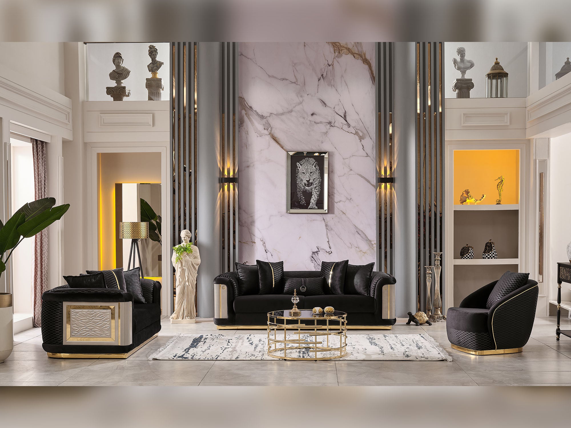Elegance 3-pieces (Sofa & Loveseat & Chair) Livingroom Set Black