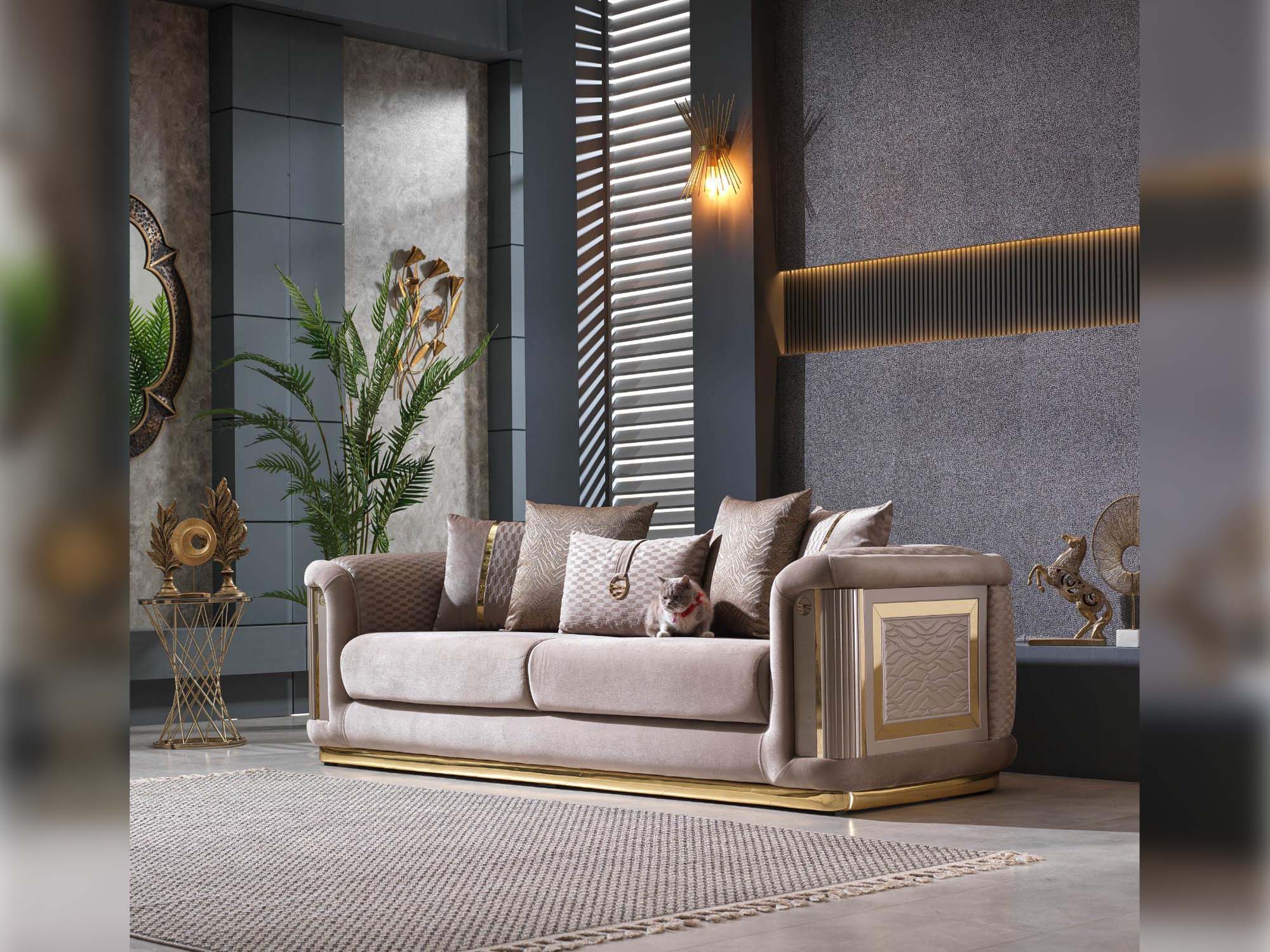 Elegance Stationary Livingroom Sofa Beige