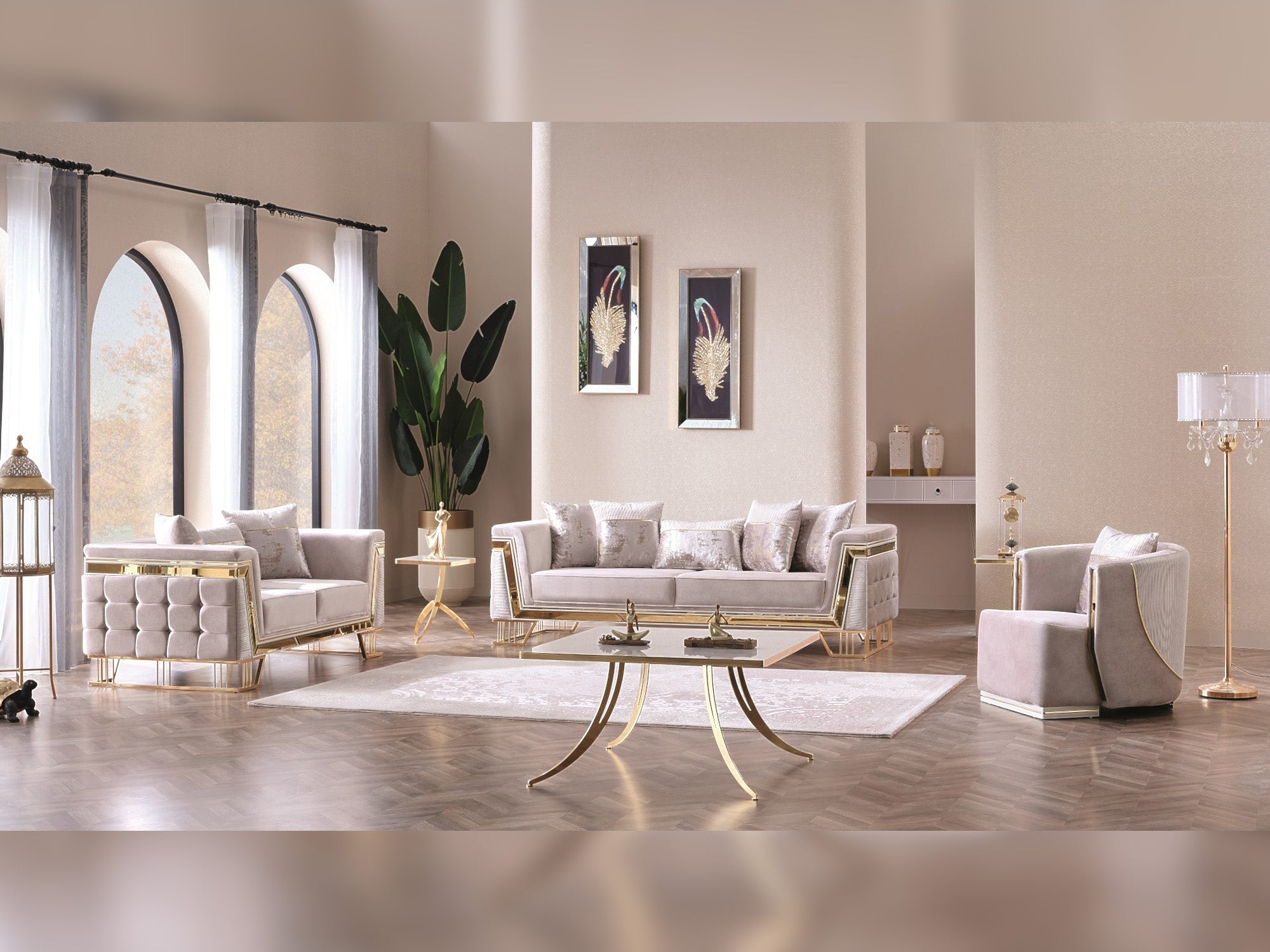 Munich 3-pieces (Sofa & Loveseat & Chair) Livingroom Set Cream