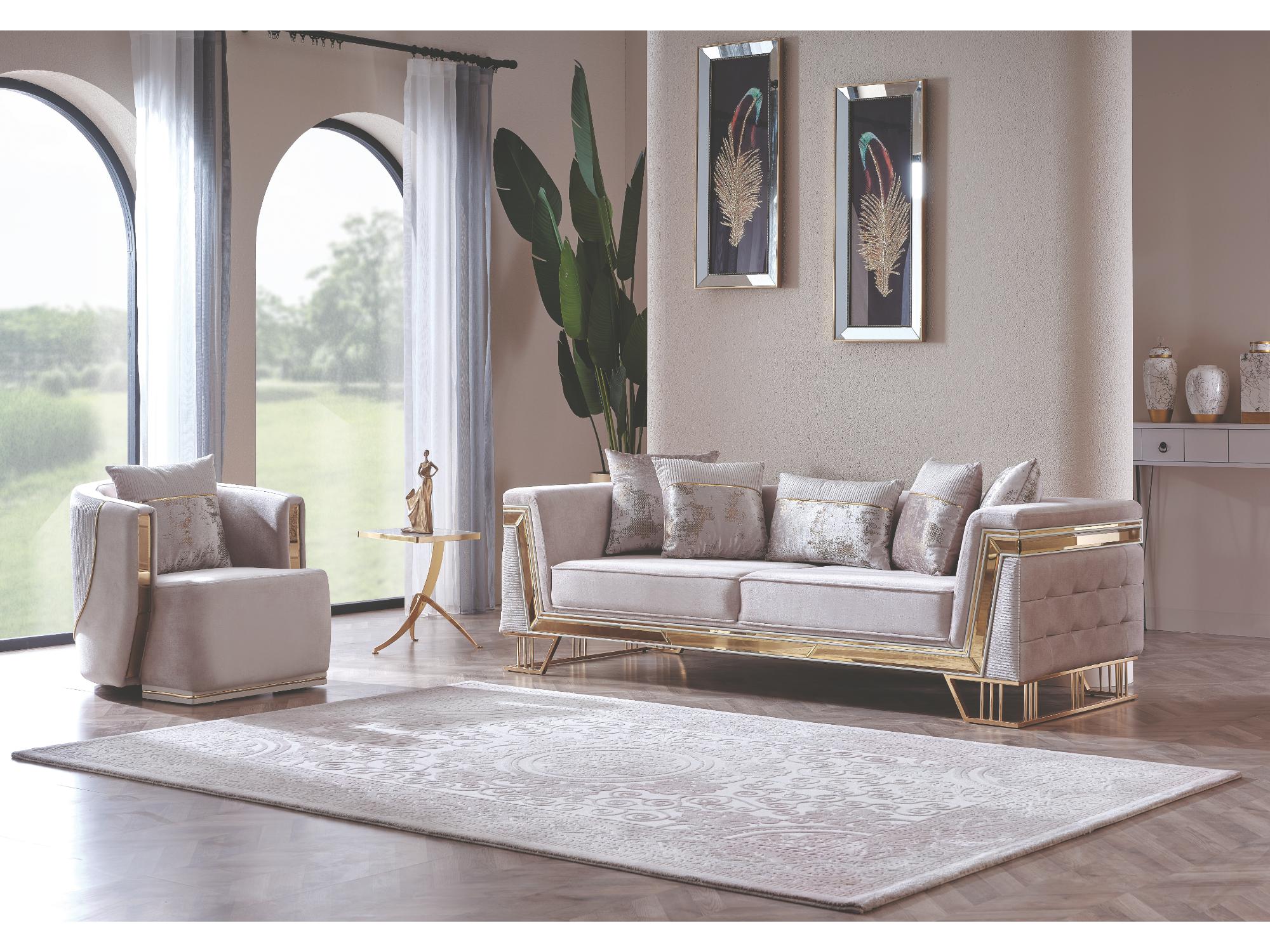 Munich 3-pieces (Sofa & Loveseat & Chair) Livingroom Set Cream