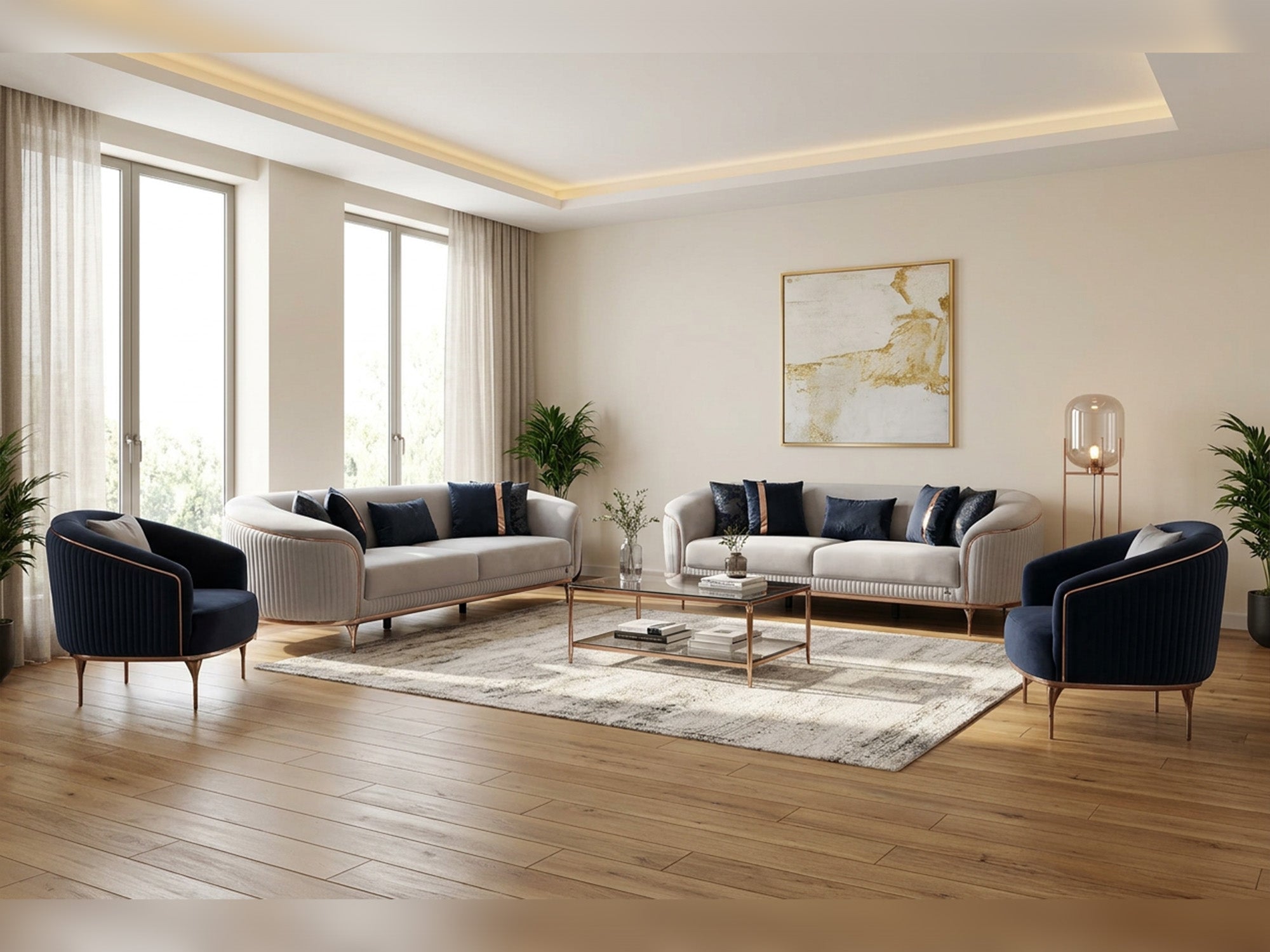 Pandora 4-pieces (2 Sofa & 2 Chair) Livingroom Set Cream - Anthracite