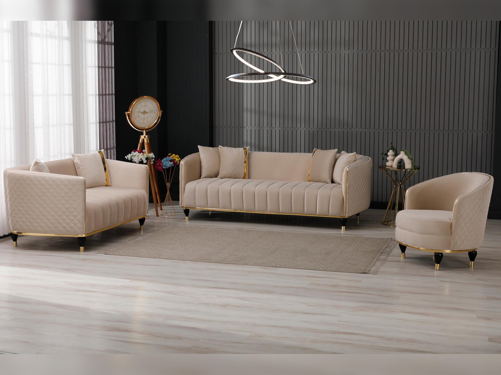 Toronto 3-pieces (Sofa & Loveseat & Chair) Livingroom Set Cream