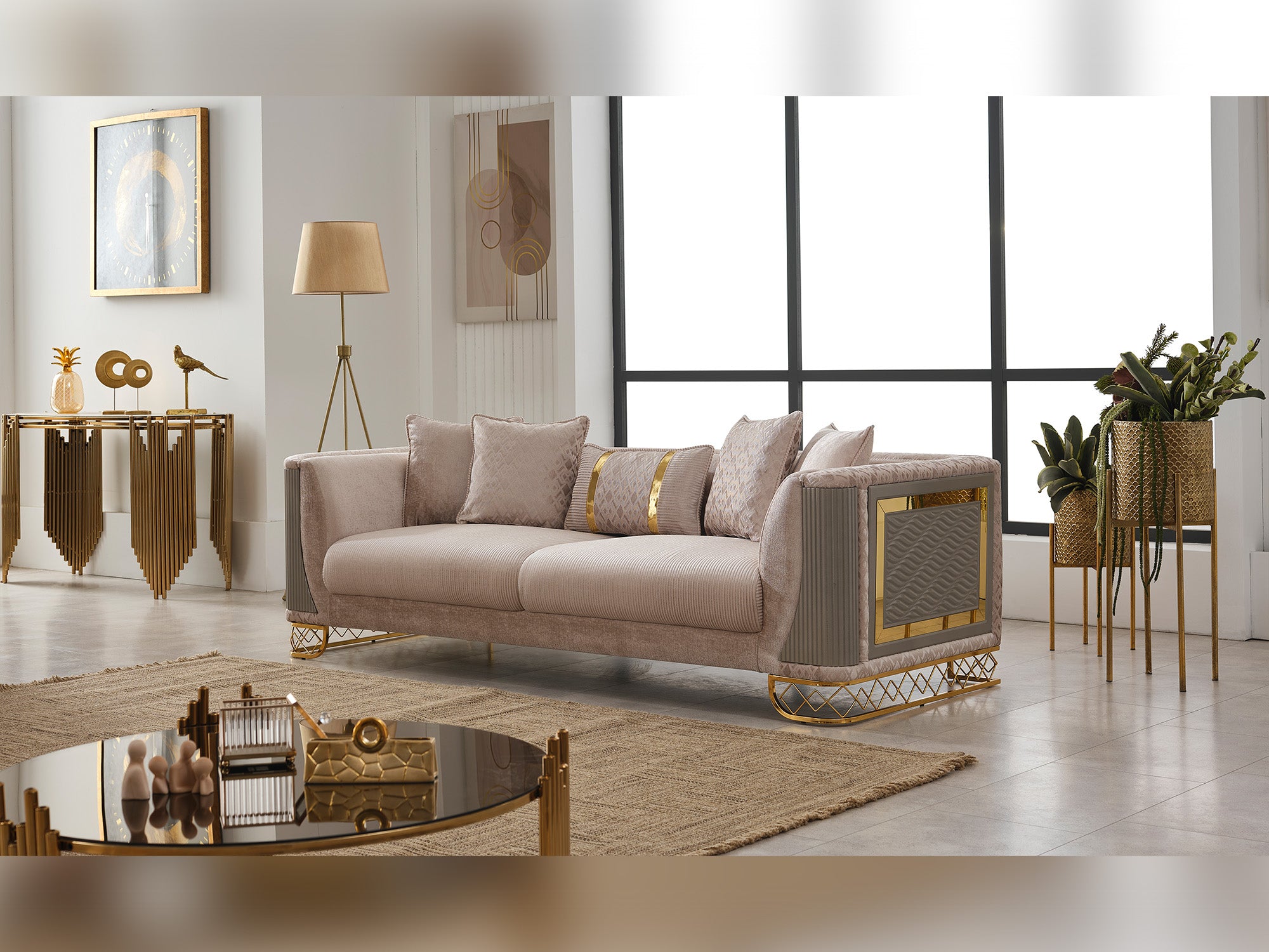 Valentino 3-pieces (Sofa & Loveseat & Chair) Livingroom Set Beige