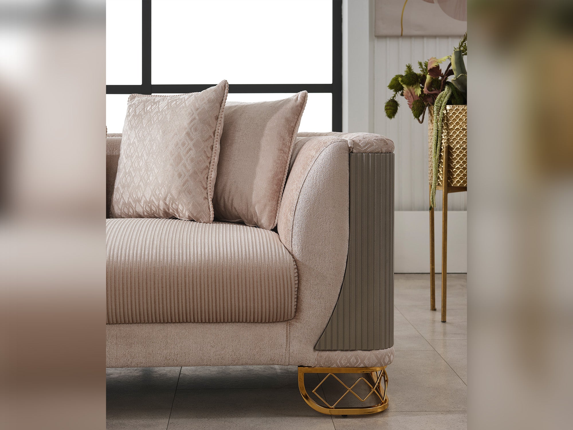 Valentino 3-pieces (Sofa & Loveseat & Chair) Livingroom Set Beige