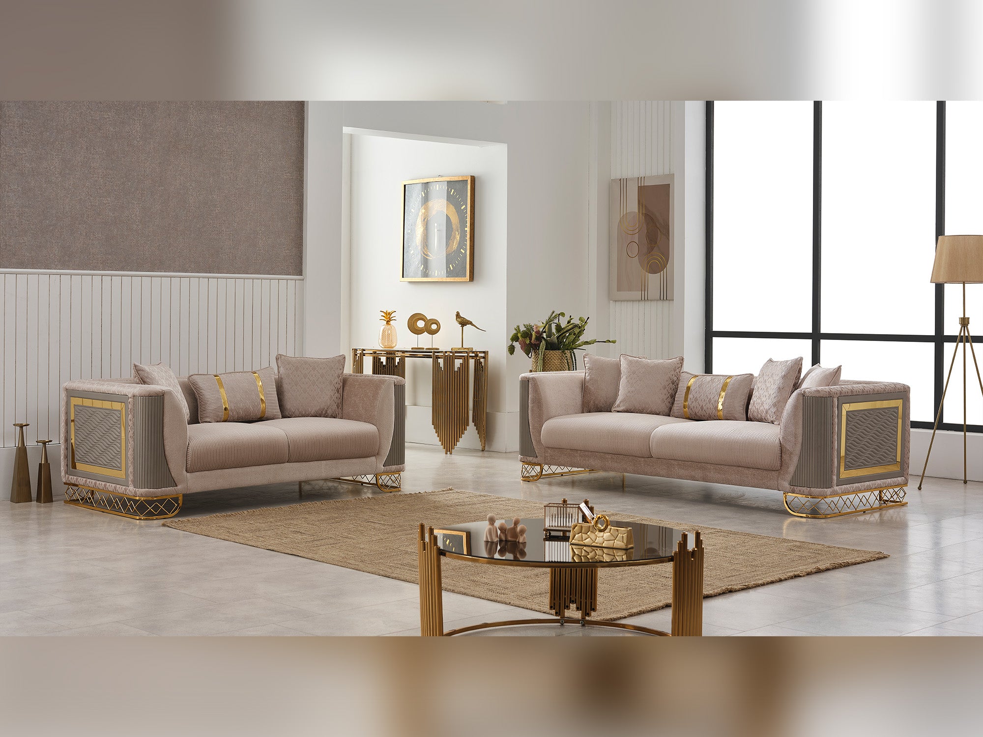 Valentino 3-pieces (Sofa & Loveseat & Chair) Livingroom Set Beige