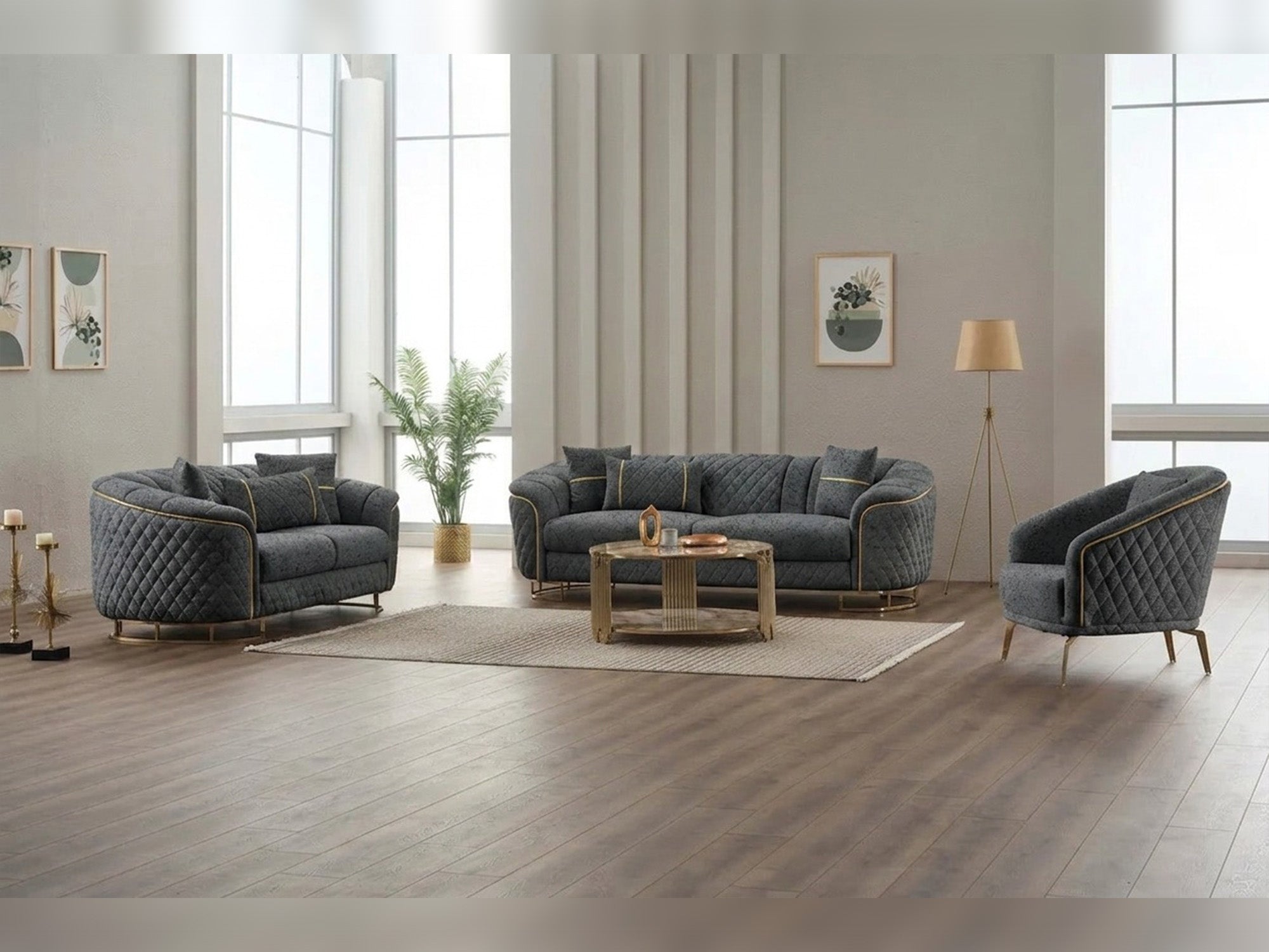 Victoria 3-pieces (Sofa & Loveseat & Chair) Livingroom Set Grey